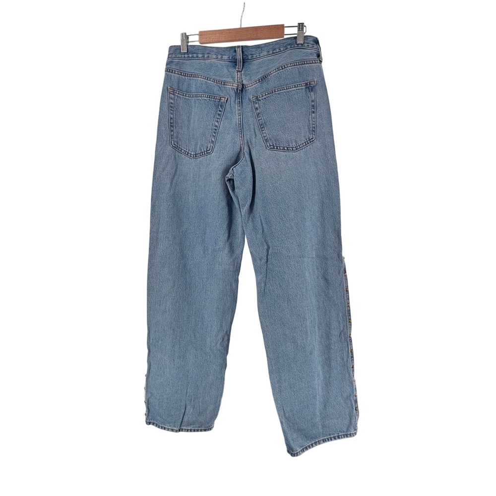 Universal Thread Womens 8 Mid Rise 90s Baggy Studded Side Light‎ Wash Jeans Blue - Picture 2 of 8
